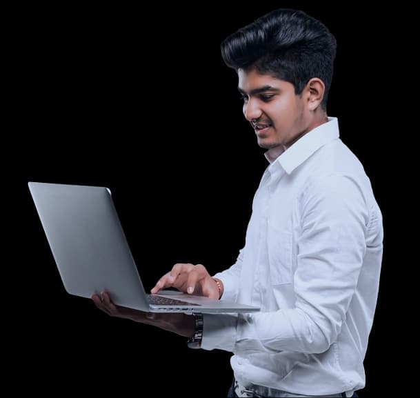 Professional looking at laptop